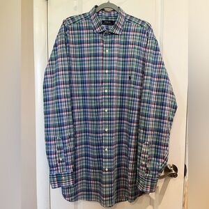 Polo Ralph Lauren Classic Plaid Long Sleeve Button Down Shirt Sz XLT Blue/ Green